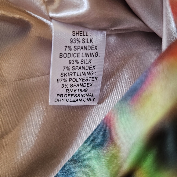 Designer Rickie Freeman Teri Jon silk rainbow rushed fitted dress size 12 - Picture 11 of 11